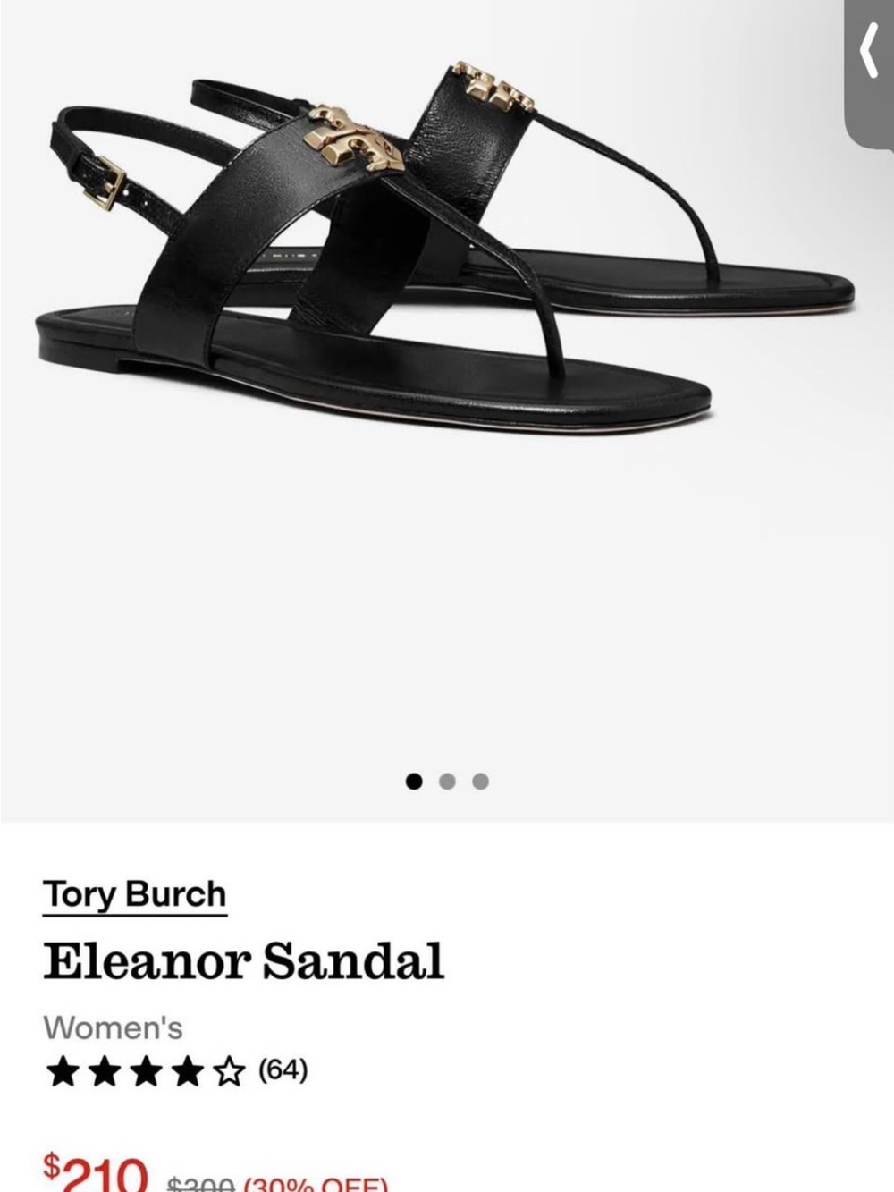Tory Burch Black Leather Slingback Thong Sandal with Gold Logo 7.5